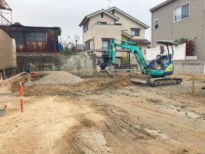 2023.11.27　根切り・地業　基礎を造るために地盤を掘削して固め、建物に必要な耐力を出す